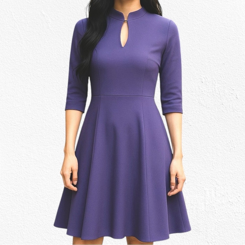 White House Black Market Fit & Flare Mock Neck Dress Women’s Size 6 3/4 Sleeves